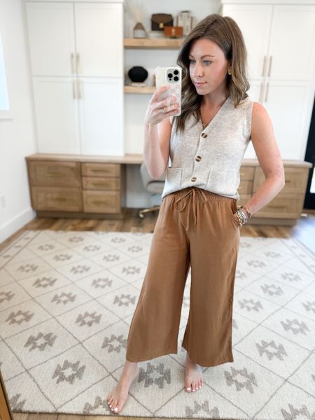 Amazon outfit! This sweater tank comes in lots of colors along with these comfortable linen pants! I’m wearing a size small in both! 

#LTKOver40 #LTKStyleTip #LTKWorkwear