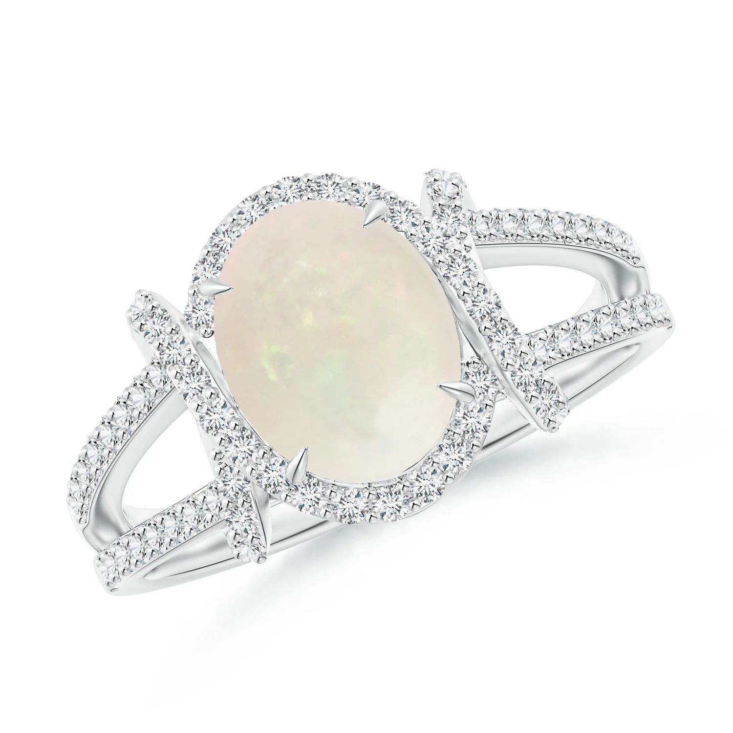 Oval Opal Split Shank Cocktail Ring with Diamonds | Angara