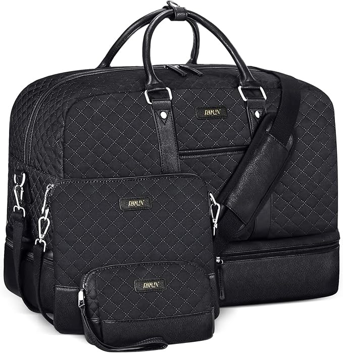 Weekender Bags for Women, Large Overnight Bag Canvas Travel Duffel Bag Carry On Tote with Shoe Co... | Amazon (US)