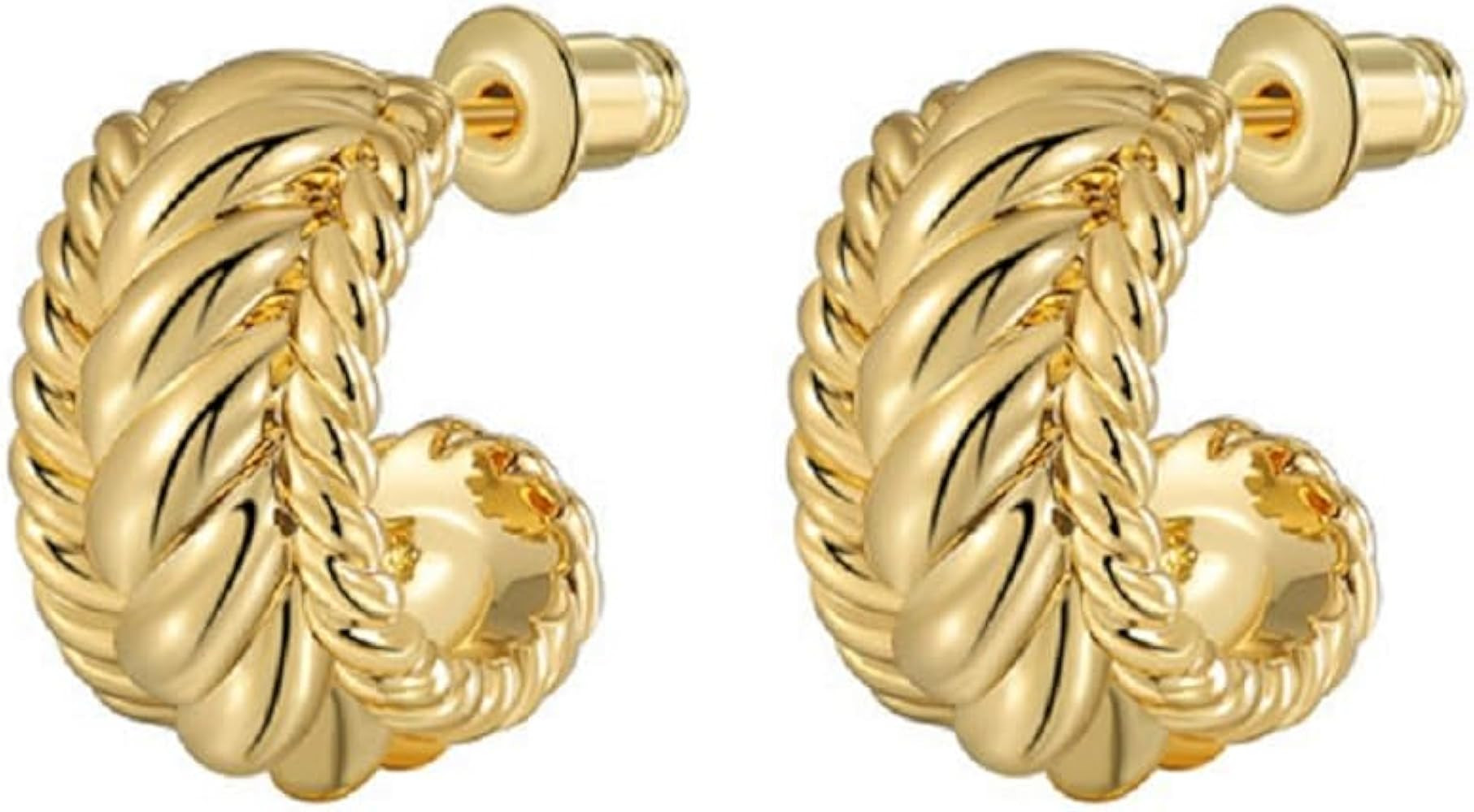Trendy Small Gold Plated C-Shaped Dome Huggie Hoop Stud Earrings for Women | Amazon (US)