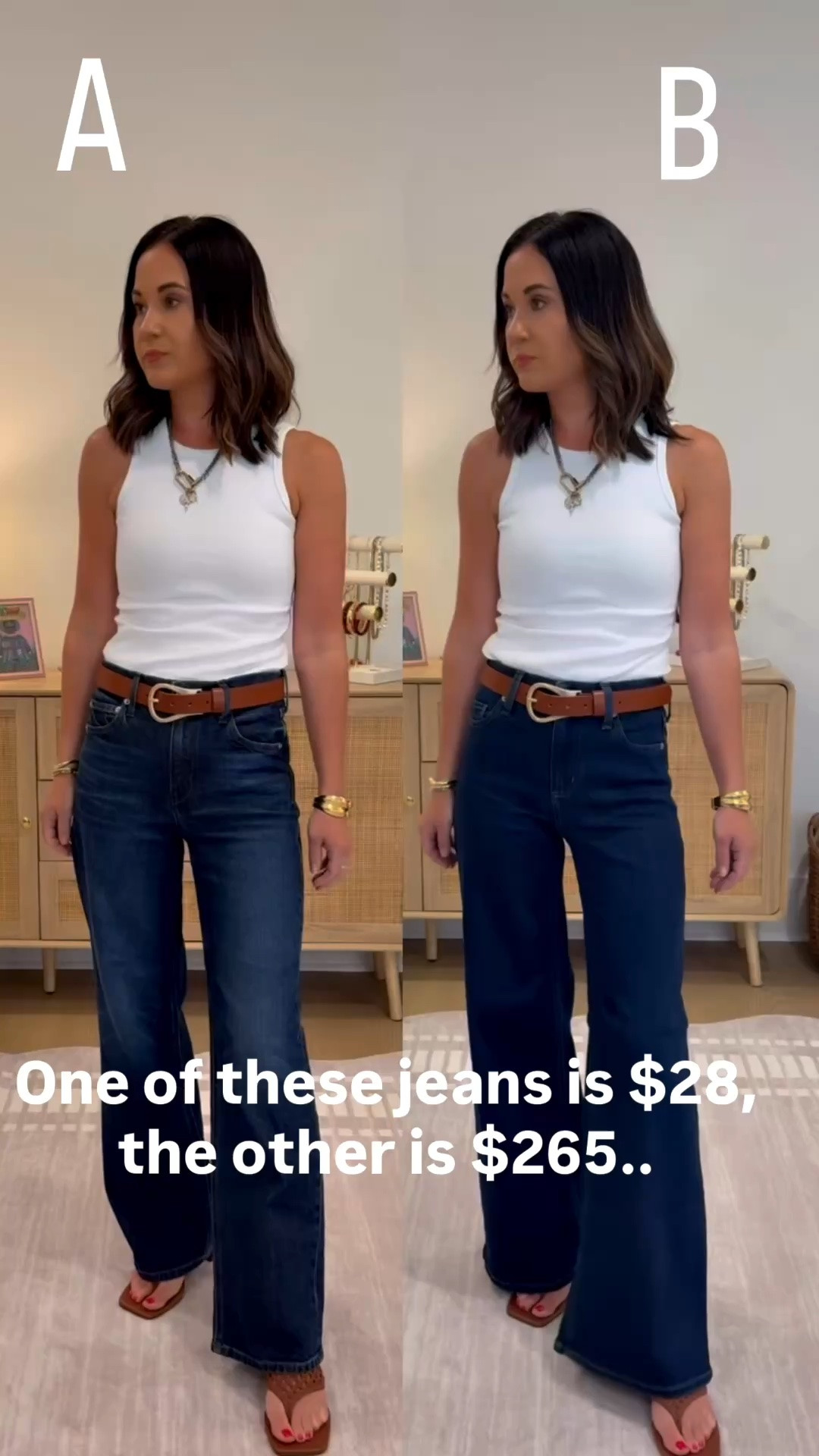 If you guessed B you’d be wrong! Jean A is the best investment Jean by AYR, the secret sauce. Jean B is target and only $28 and back in stock in short and tall lengths too, for size reference I wear a 25 short in AYR and a 0 short in the target jeans - run while they are still in stock

#LTKootd #LTKOver40 #LTKPetite