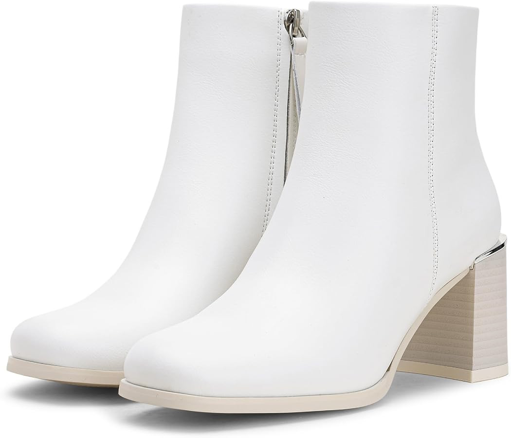 Vepose Women's Square Round Toe Chunky Heel Ankle Boots with Side Zipper | Amazon (US)