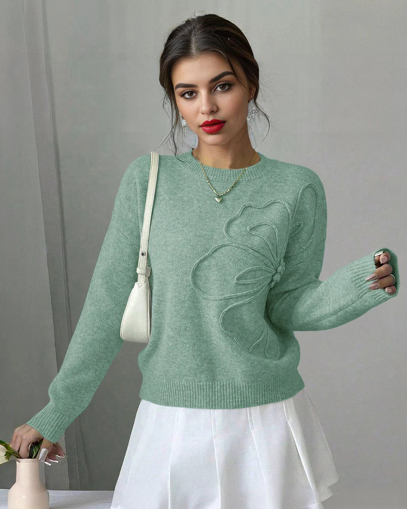 Chic Dimensional Floral Knit Sweater | Zeagoo