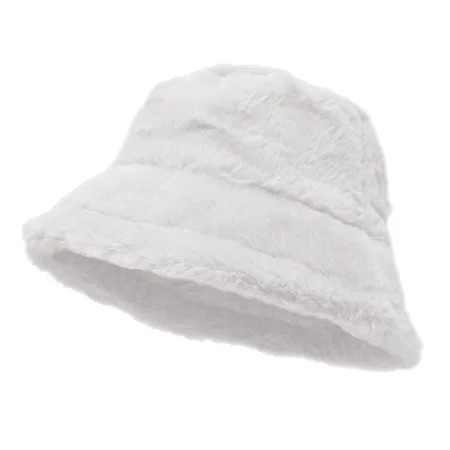 Women's Winter Plush Fluffy Bucket Hat Warm Faux Fur Lining Cozy Wide Brim Cap White | Walmart (US)