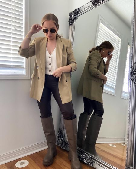 Blazer over a vest with faux leather leggings and knee high boots.
…
#falloutfits #fallfashion #fallstyle #autumnstyle #autumnoutfits #neutraloutfits 

#LTKunder100 #LTKCon #LTKSeasonal