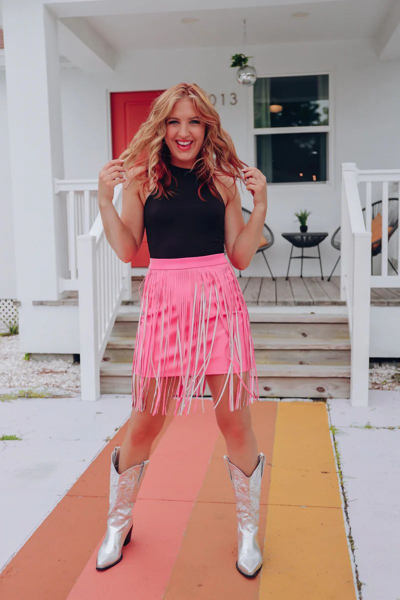 Cheyeene Faux Leather Fringe Mini Skirt - Light Pink | Whiskey Darling Boutique