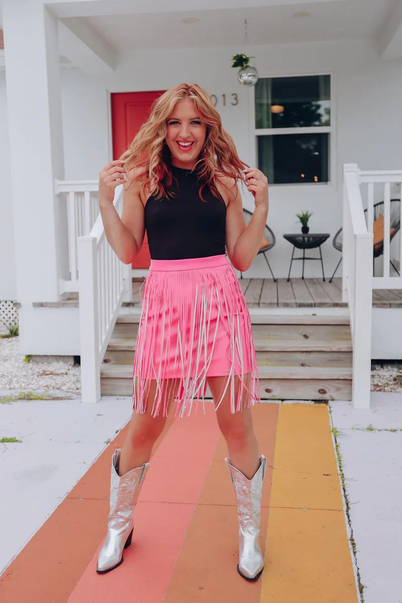 Cheyeene Faux Leather Fringe Mini Skirt - Light Pink | Whiskey Darling Boutique