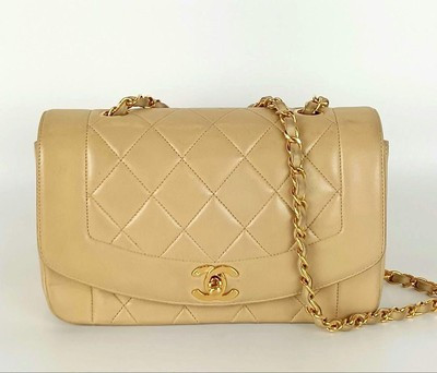 CHANEL A01164 Diana 22 Chain Shoulder Bag Leather Lambskin Beige 231028T  | eBay | eBay US