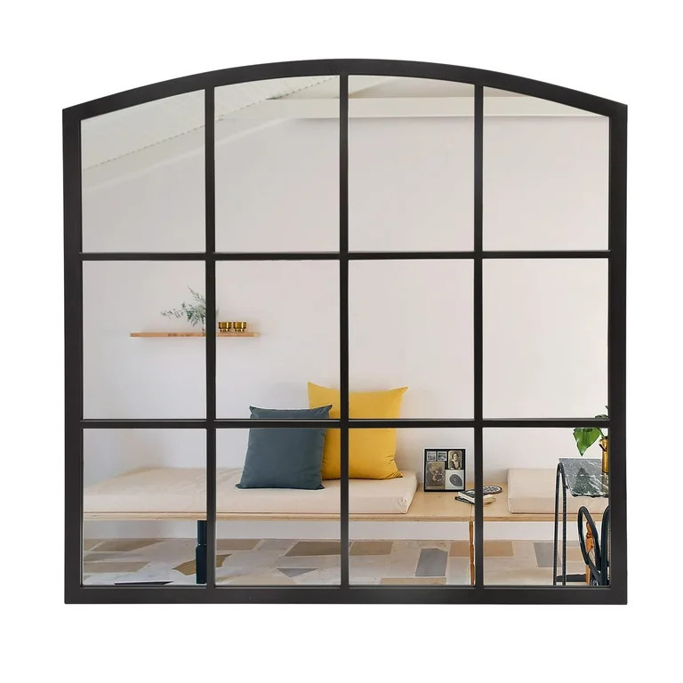 36 Inch Arched Window Mirror, Matte Black Metal Frame Decorative Mirror, Grid Wall Mirror for Liv... | Walmart (US)