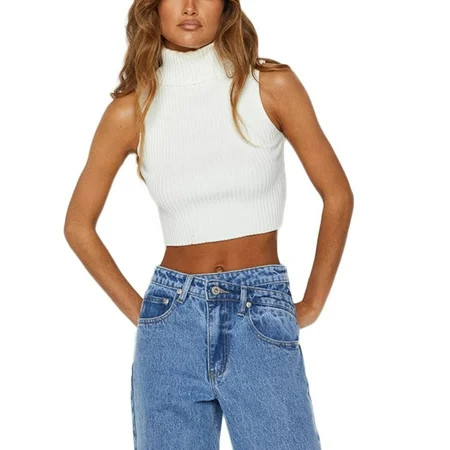 Seyurigaoka Women Sleeveless Turtleneck Sweater Vest Vinatge High Neck Cropped Waitcoat Fall Winter  | Walmart (US)