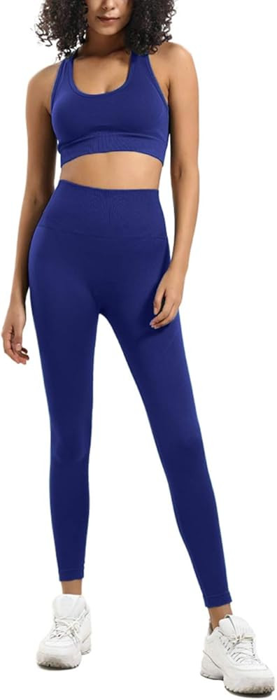HAODIAN Women's Workout Sets 2 Piece Seamless Slim Fit Yoga Clothing Outfits Set | Amazon (US)