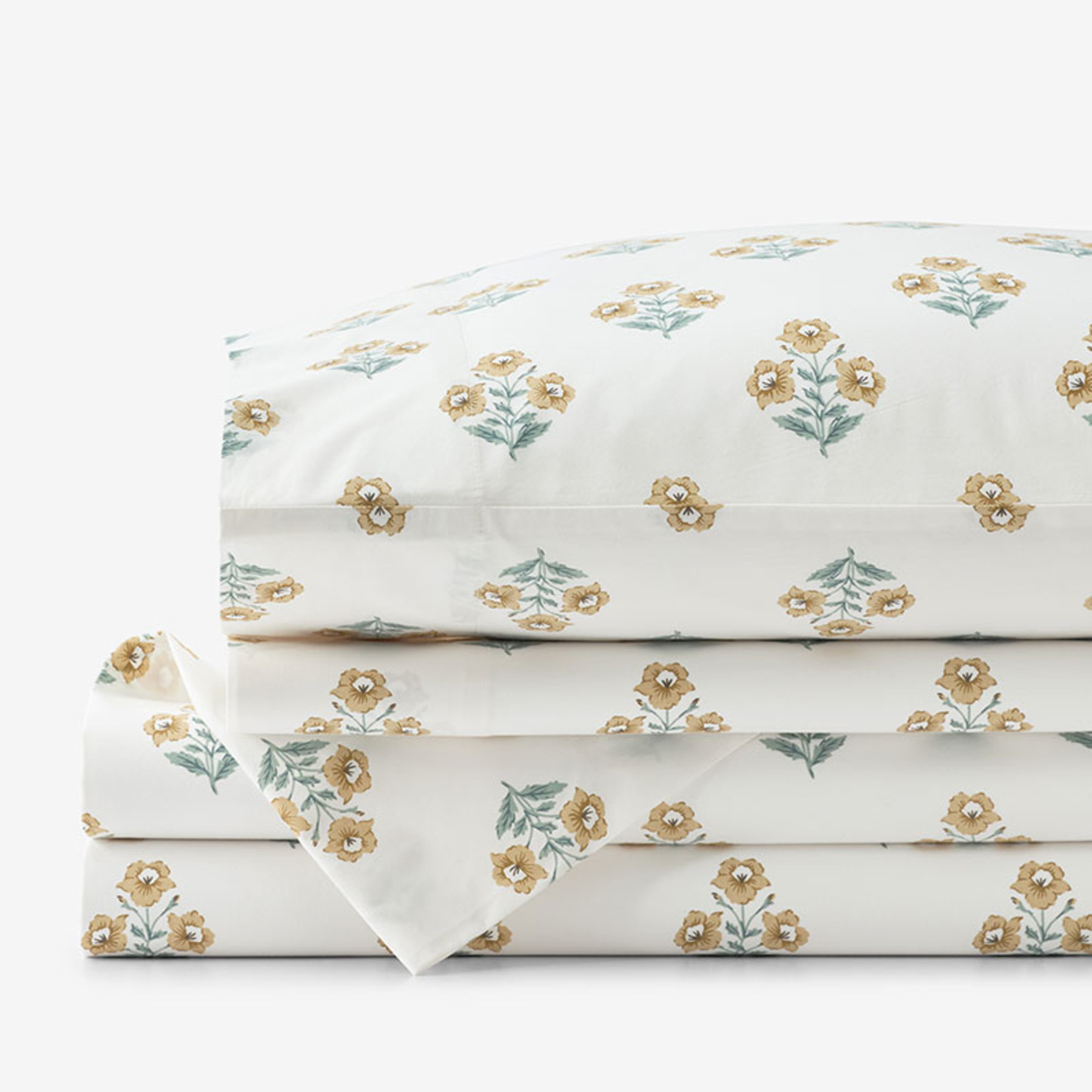 Charming Garden Garment Washed Cotton Percale Bed Sheet Set - Golden Caramel, Queen | The Company Store