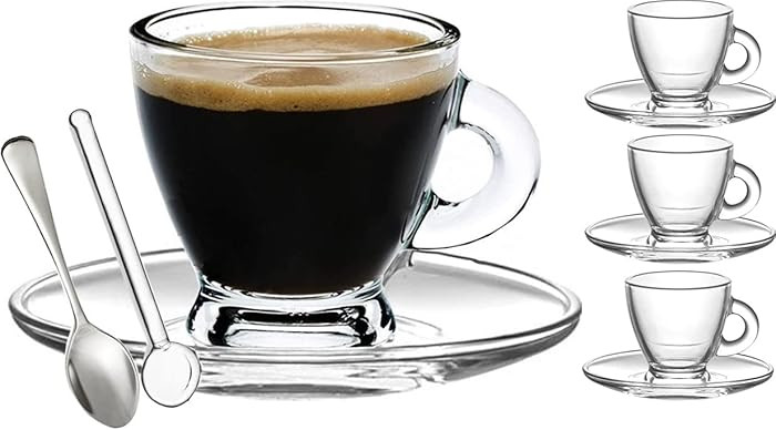 BOHEM'S Espresso Cups, 3.2 oz Small Demitasse Clear Glass Espresso Drinkware, Set Of Cups, Saucer... | Amazon (US)
