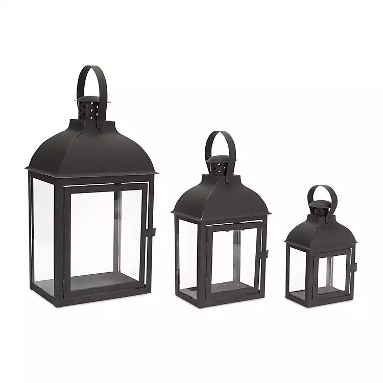 Black Metal Slope Top Lanterns, Set of 3 | Kirkland's Home