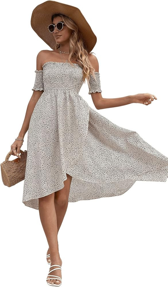 SweatyRocks Women's Leopard Short Sleeve Off Shoulder Maxi Dress A Line Wrap Dresses | Amazon (US)