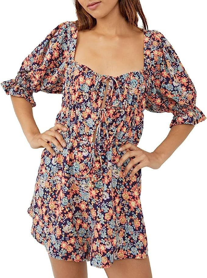 Free People Womens Show Me Loe Floral Square Neck Romper | Amazon (US)