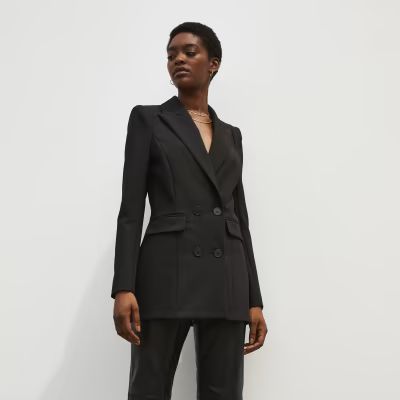 Black RI Studio Double Breasted Blazer | River Island (UK & IE)