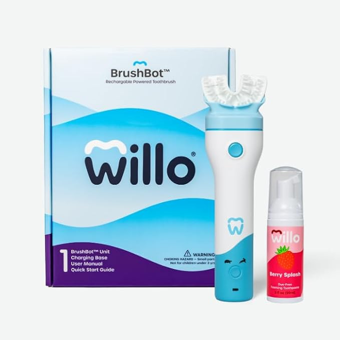 Willo BrushBot Kids U-Shaped Toothbrush Starter Kit - Dye & Fluoride Free, Smart Electric Toothbr... | Amazon (US)