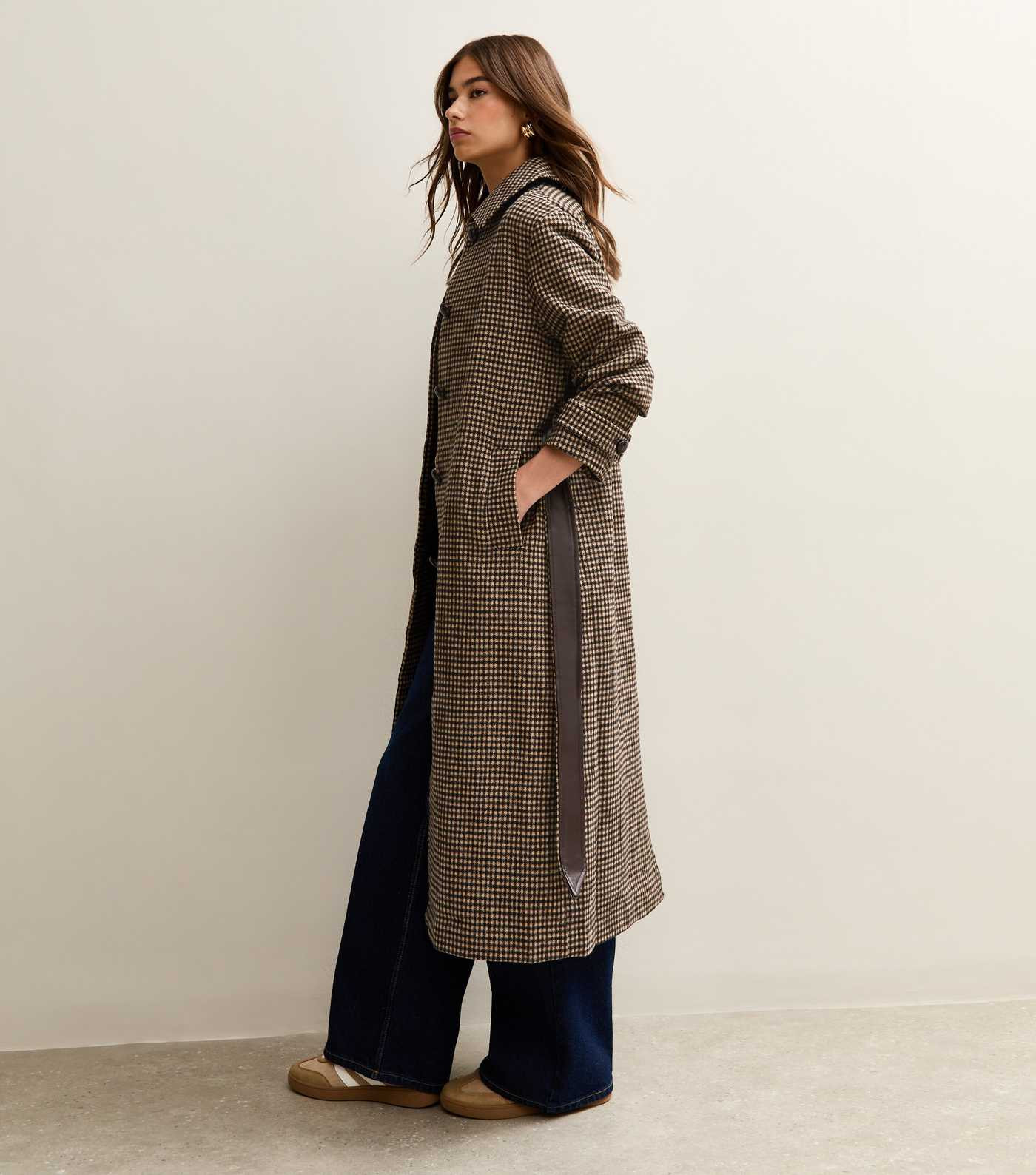 Brown Checked Belted Longline Coat | New Look | New Look (UK)