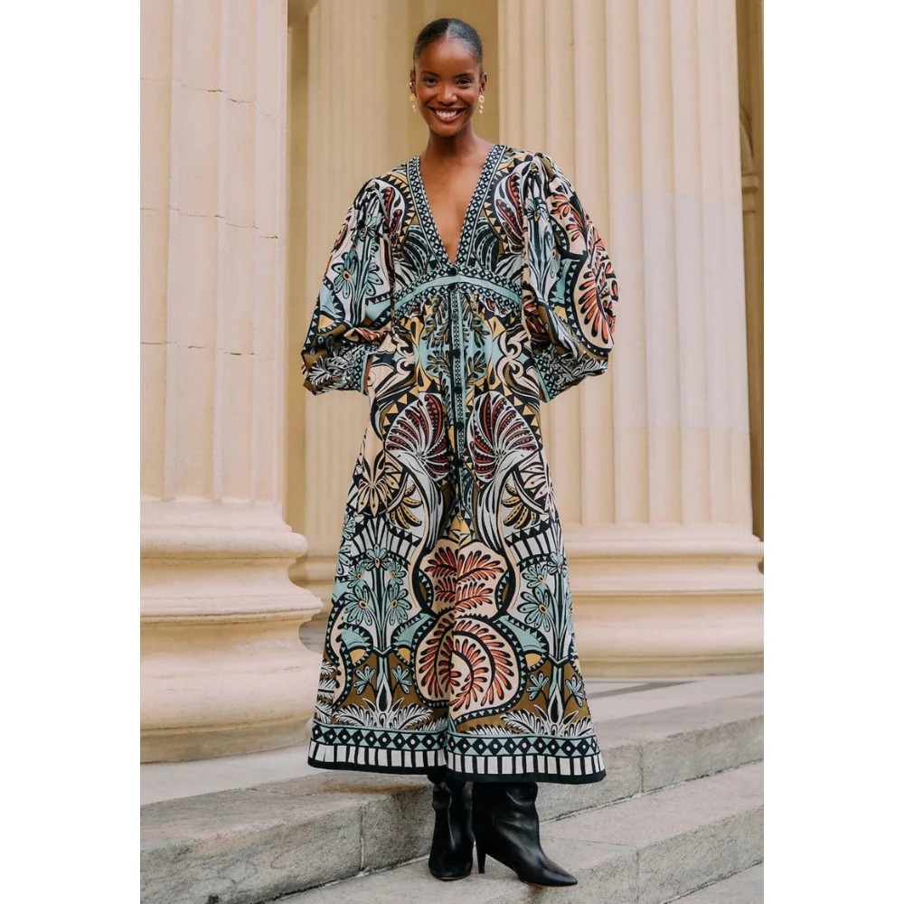 FARM Rio Women's Balamana Deep V-Neck Maxi Dress, Multicolor | Shop Simon