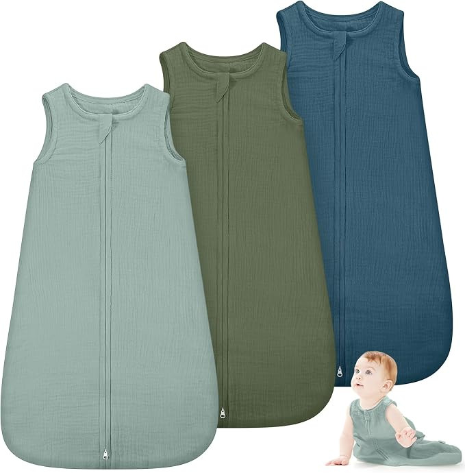 Baby Sleep Bag 0-6/6-12month Sleeveless Muslin Baby Wearable Cotton Sack with 2 Way Zipper Swaddl... | Amazon (US)