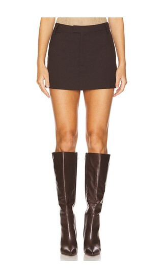 Bardot Maika Mid Rise Mini Skirt in Chocolate. - size 2 | Revolve Clothing (Global)