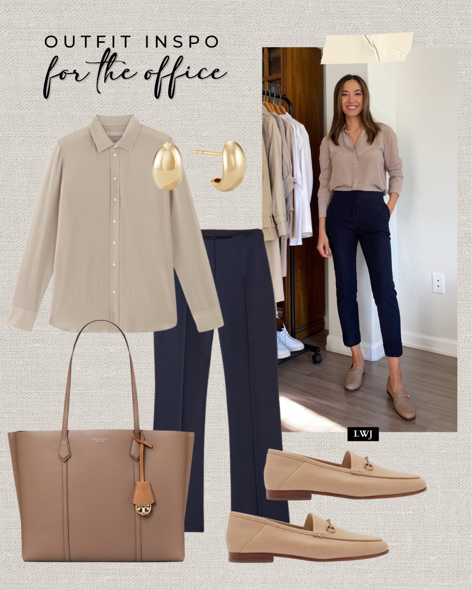 Week of workwear: for the office 

Workwear / smart casual / neutral / navy pants / silk top / button up / neutral loafers / neutral tote bag / work bag / gold earrings / classic style / summer workwear 

#LTKStyleTip #LTKSeasonal #LTKWorkwear