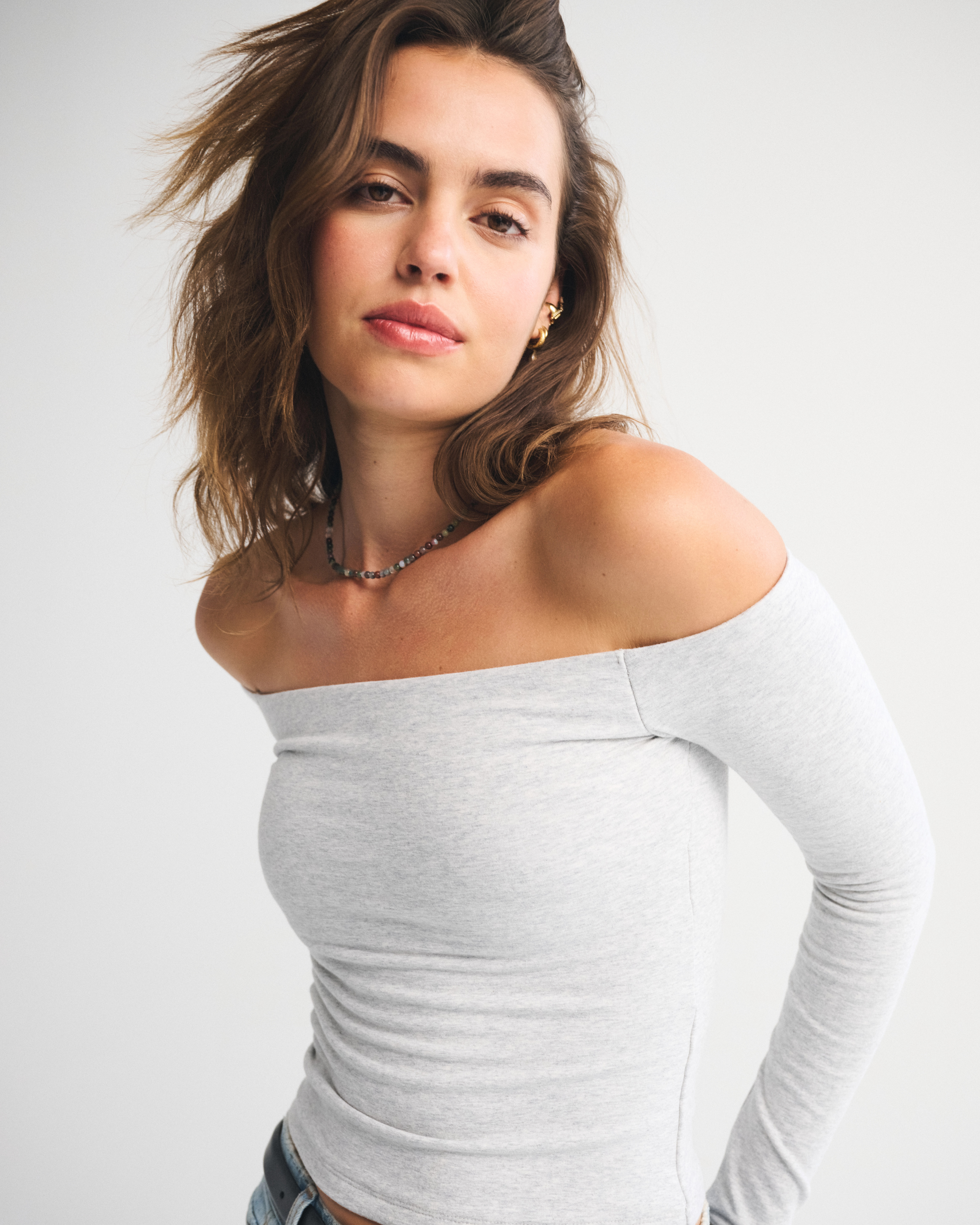 Bra-Free Off-The-Shoulder Long-Sleeve Top | Abercrombie & Fitch (US)