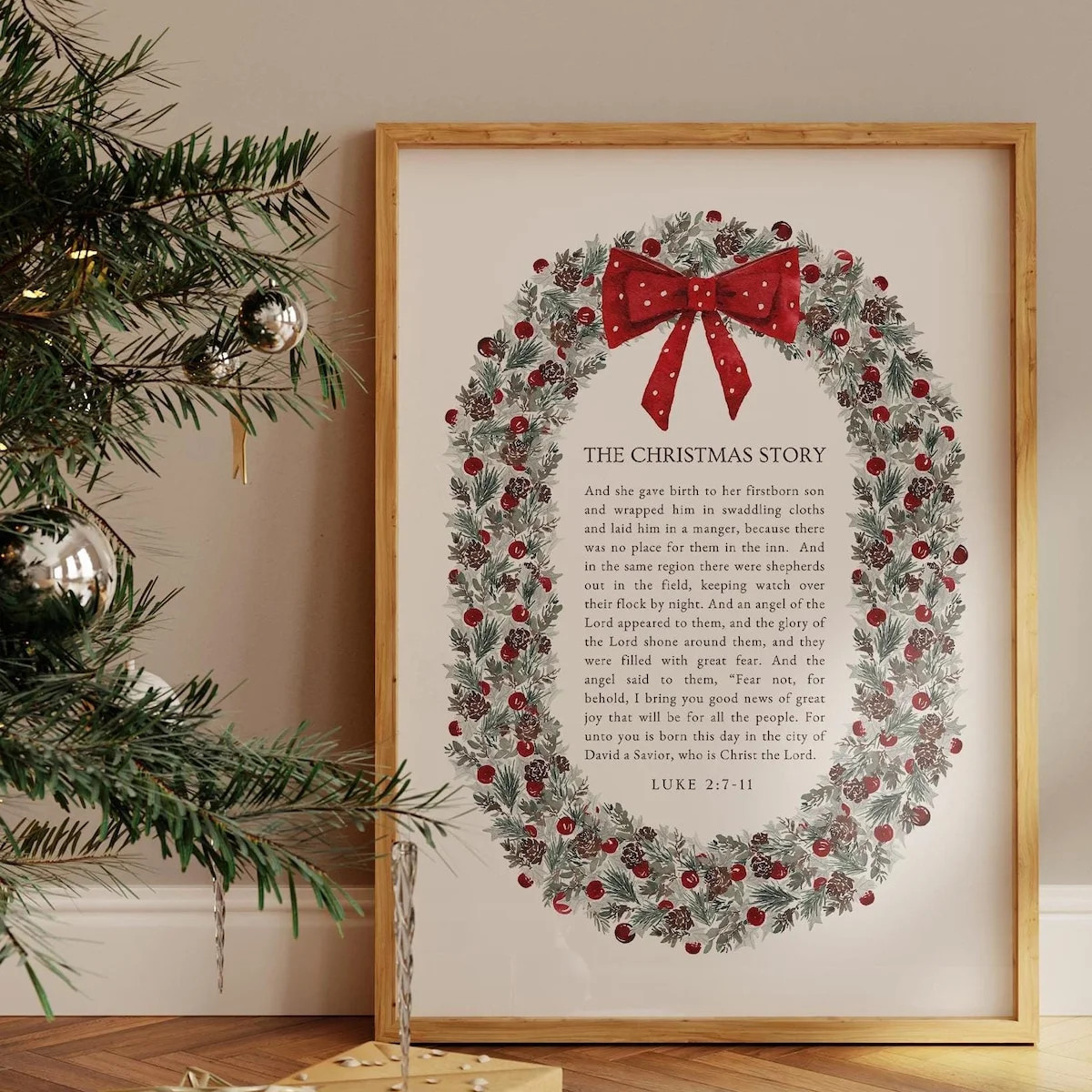 Zuno The Christmas Story Nativity Bible Verse Modern Holiday Wall Art Red Bow Seasonal Print Chri... | Walmart (US)