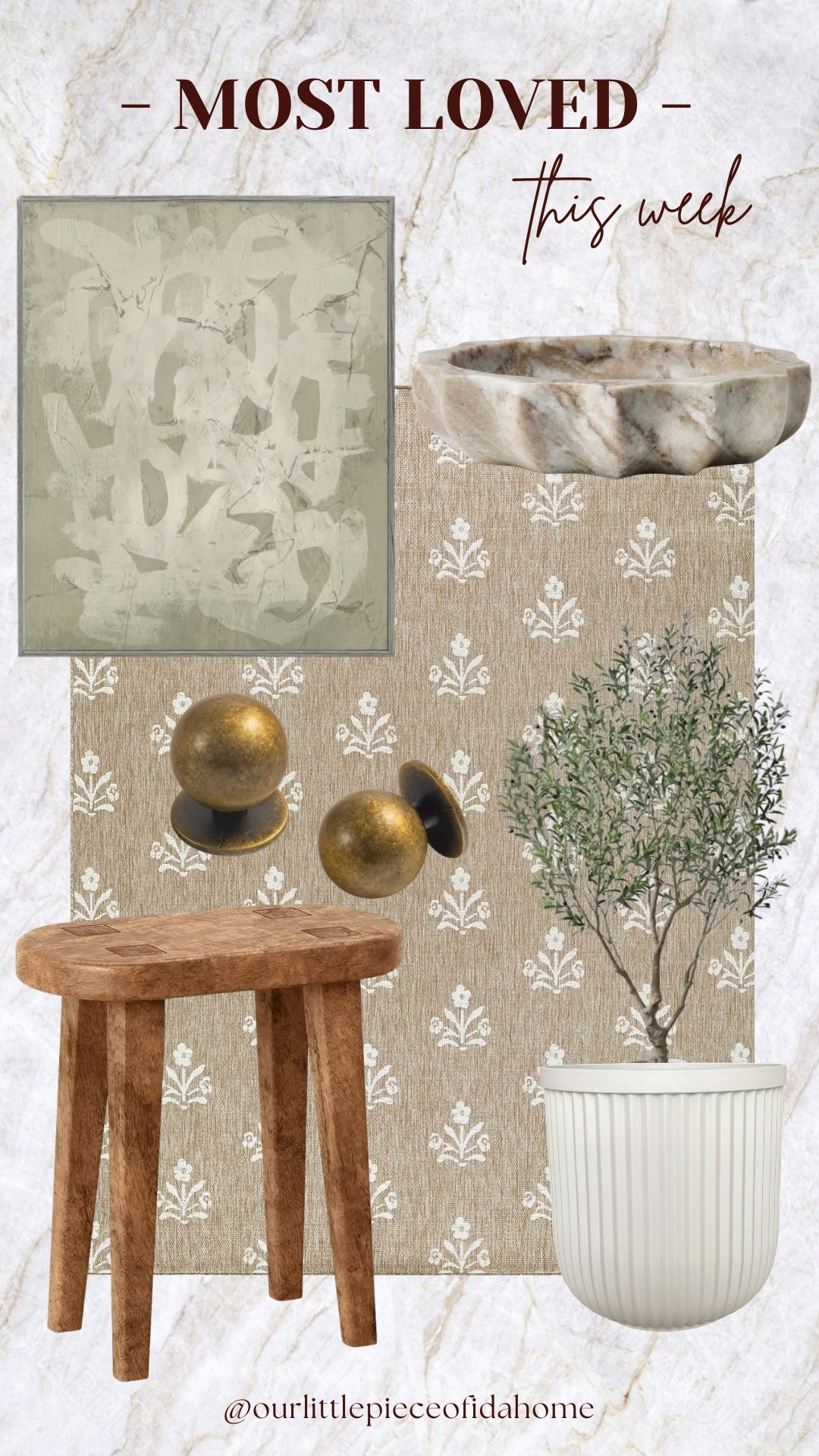 These are the pieces everyone has been loving lately, and honestly I can see why. The mix of warm wood tones, soft neutrals, vintage-inspired patterns, and natural textures creates that calm layered look I’m always drawn to.

I especially love how these finds work together without feeling overly styled. From the marble bowl and antique brass knobs to the olive tree and woven-look wallpaper, each piece adds warmth and character in a simple timeless way. Everything is linked here.
@Wayfair 
@lowes 
@Target 
@walmart

#LTKU #LTKHome #LTKSaleAlert