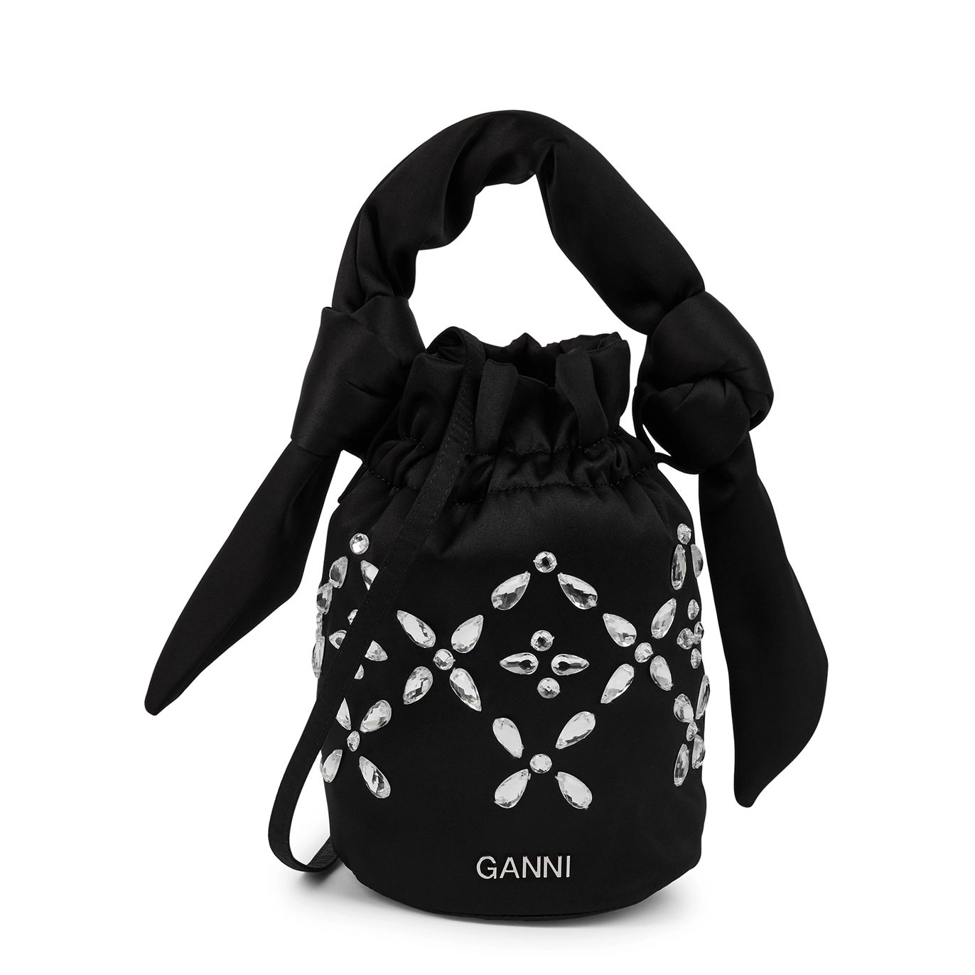 Ganni Occasion Embellished Satin Top Handle Bag - Black | Harvey Nichols (Global)