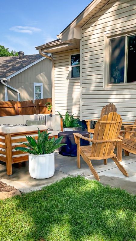 Outdoor Furniture. Patio couch. Adirondack chairs. Wood chairs and couch. I sealed the wood on this patio furniture and bought a cover for the couch they look just like new this spring.

#LTKActive #LTKHome #LTKSeasonal