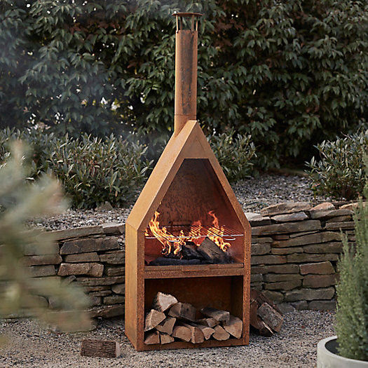 Weathering Steel Outdoor Fireplace with Grill | Terrain