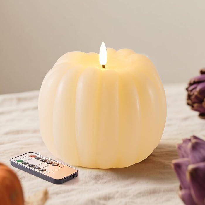Fall Decorations for Home, Flickering Flameless Wax Pumpkin LED Candle with Timer Remote Control,... | Amazon (US)