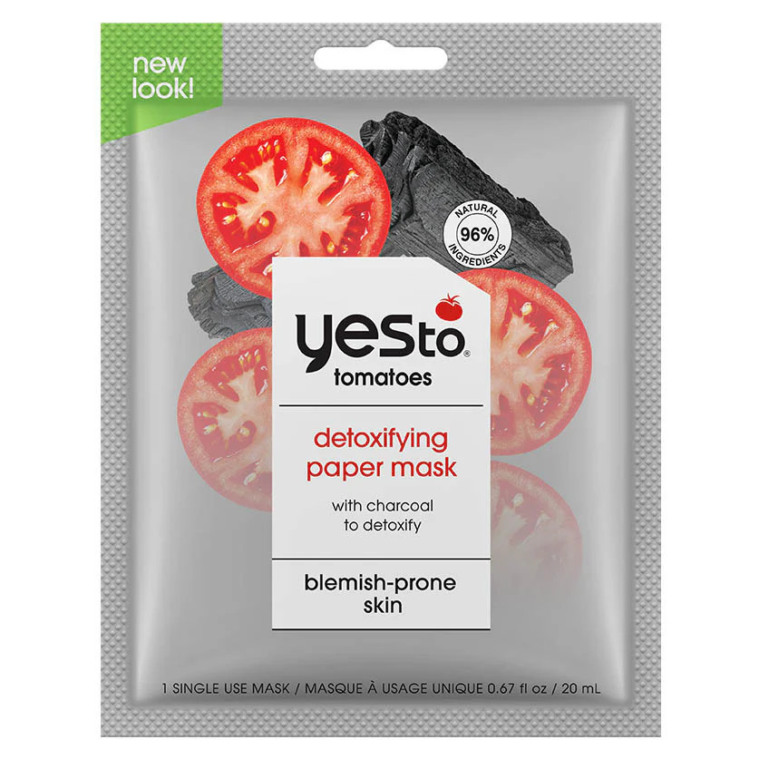tomatoes detoxifying paper mask with charcoal - single use | YesTo