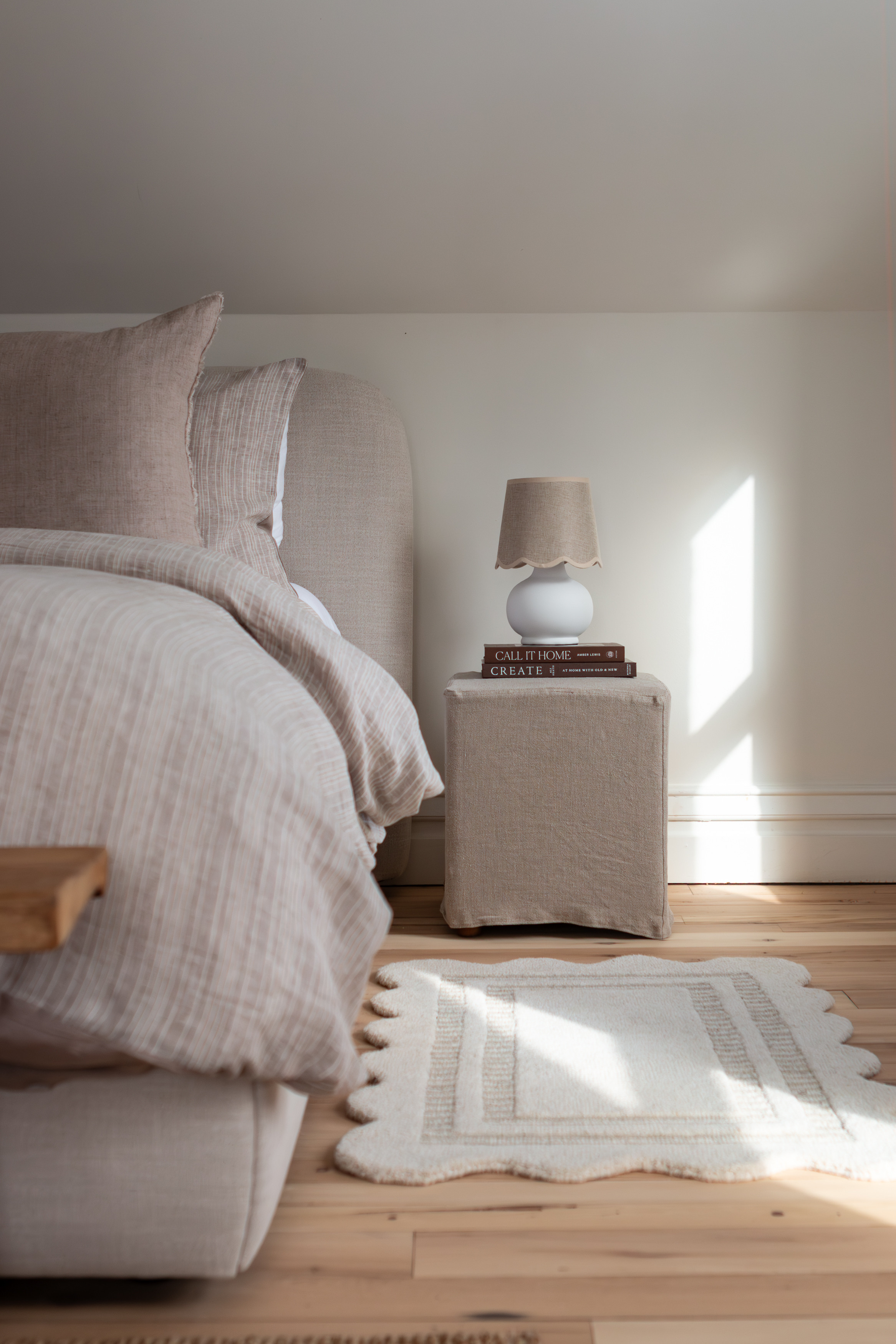 My dream bed, linen duvet, scalloped rug, and super cozy mattress topper. We love this topper so much, it is on every mattress in our home. Sounds totally nutters doesn’t it? It’s THAT good. #ad #WayfairCanada #WayfairCAHome #WayfairCAPartner @wayfaircanada 

 #LTKcanada #LTKspring #LTKcasa