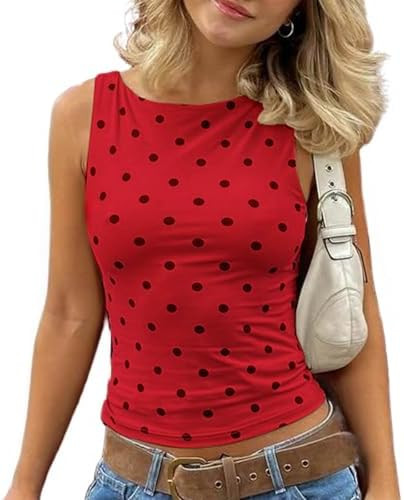 Women Polka Dot Tank Tops Sleeveless Crew Neck Print Basic Casual Slim Fit T Shirt Y2k Trendy Goi... | Amazon (US)