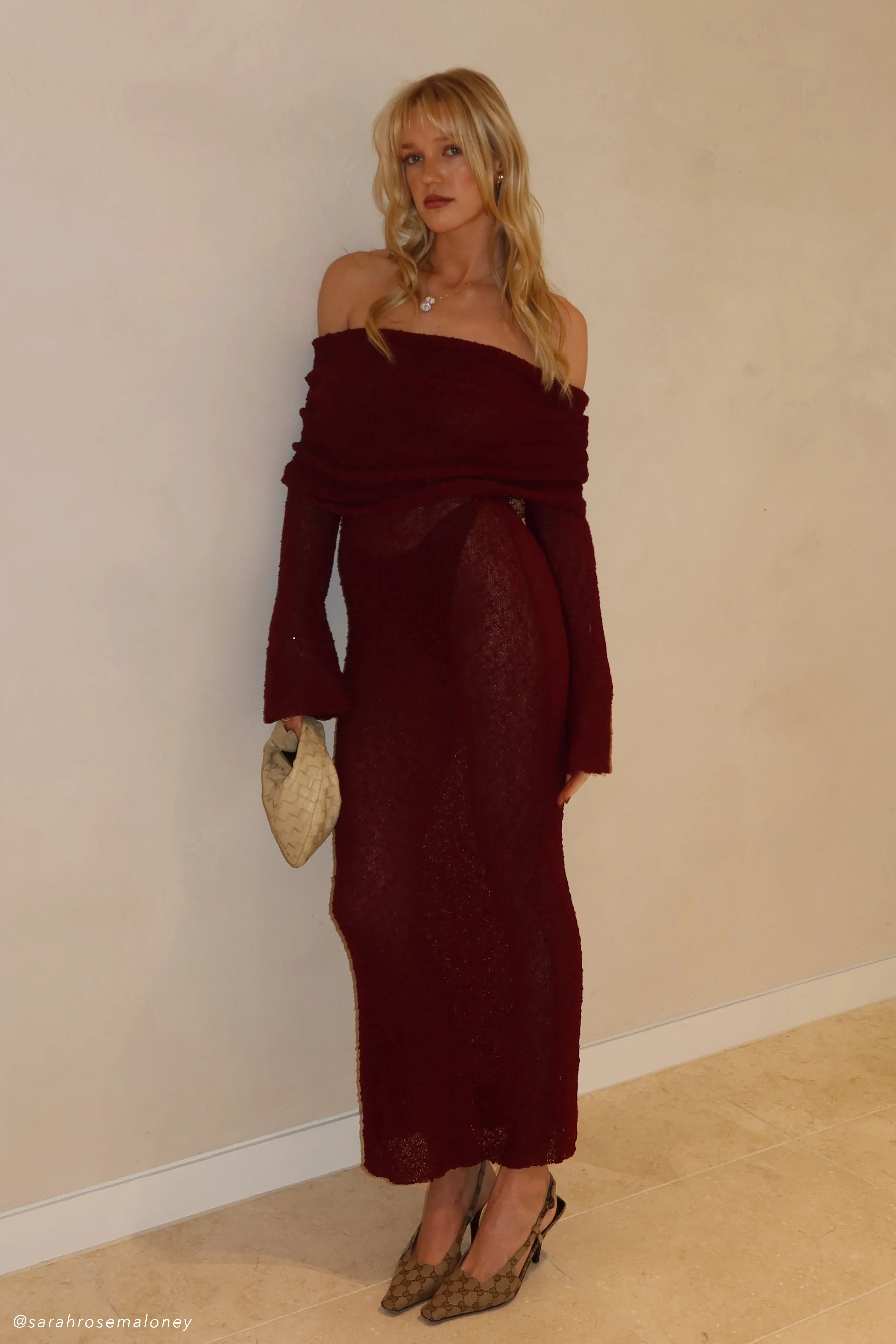 Marisol Off Shoulder Boucle Maxi Dress - Plum | MESHKI US