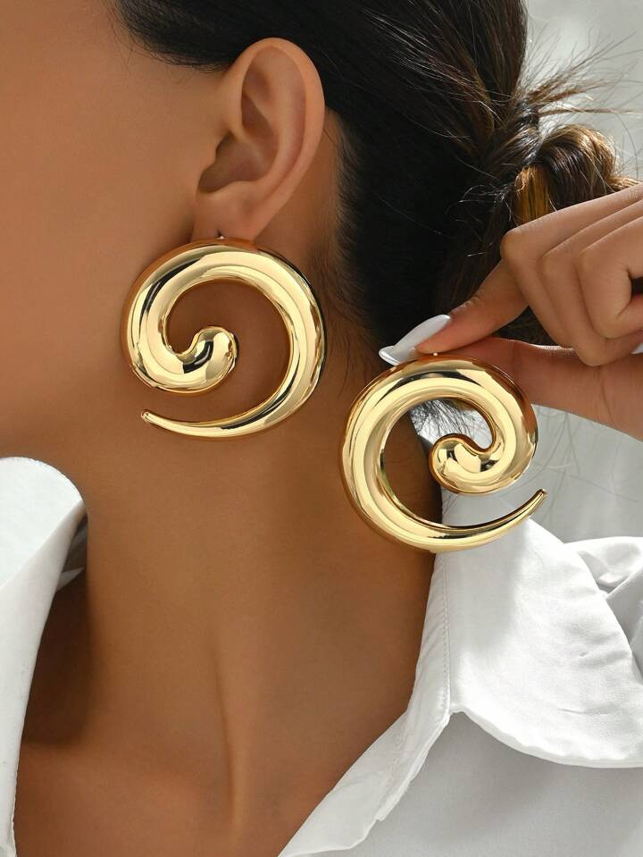 1pair Exaggerated European And American Fashion Metal Spiral Stud Earrings, Suitable For Daily We... | SHEIN