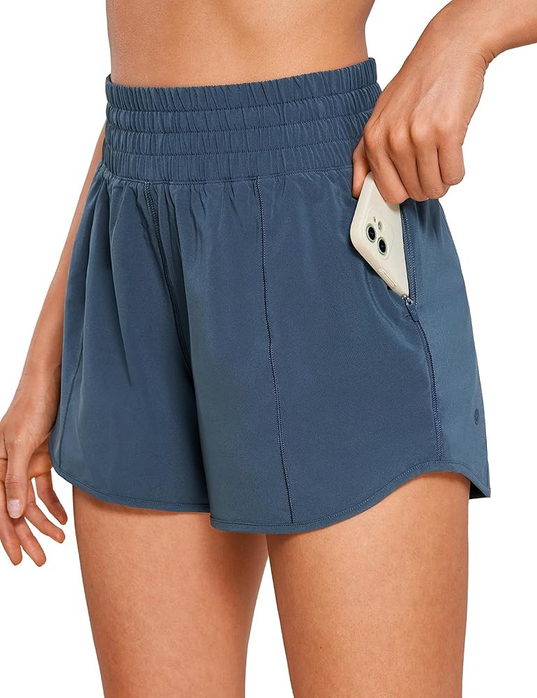 CRZ YOGA Womens High Waisted Running Shorts 4'' - Mesh Liner Lightweight Gym Sport Athletic Worko... | Amazon (US)