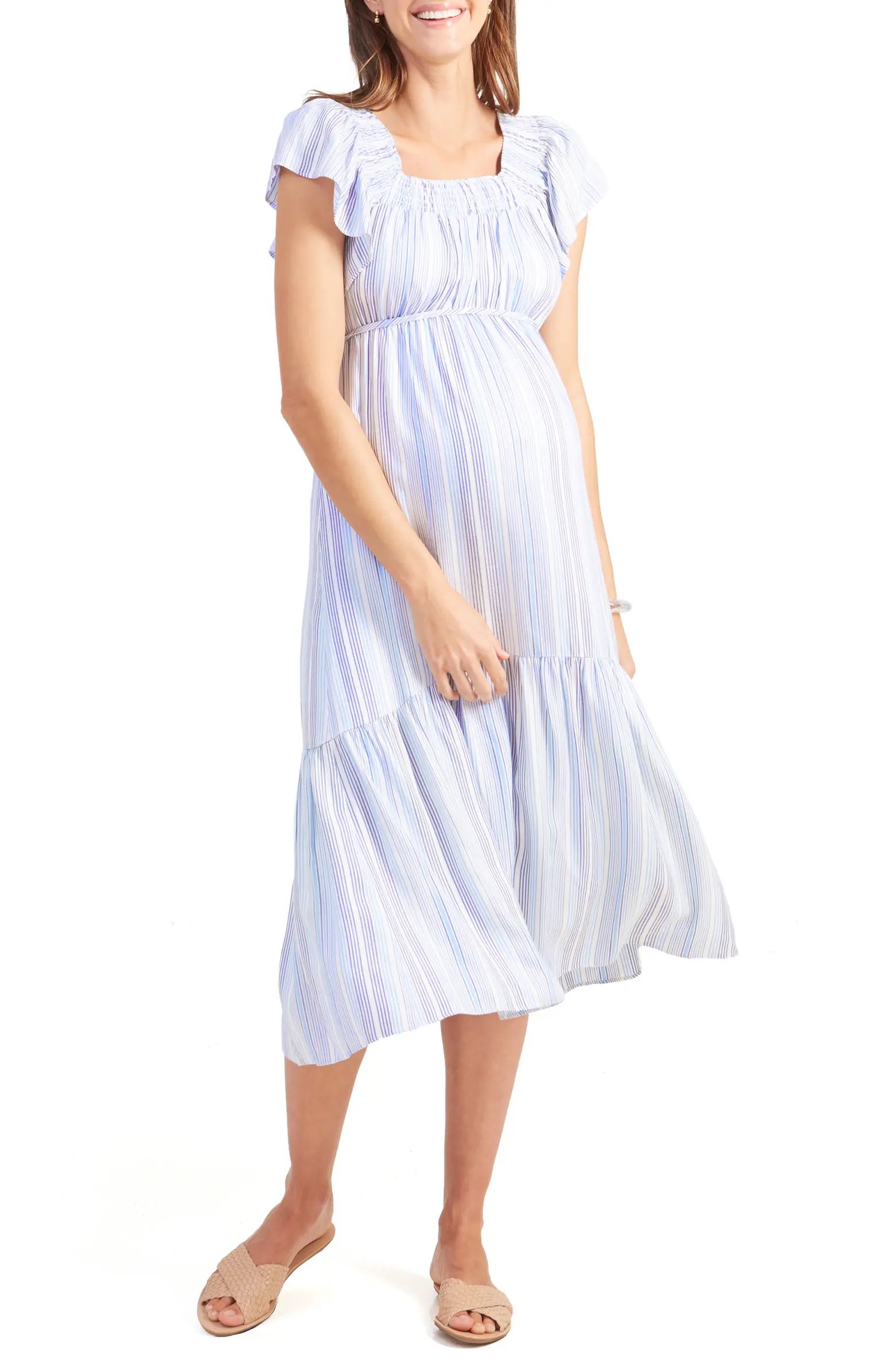 Flutter Sleeve Maternity Midi Dress | Nordstrom