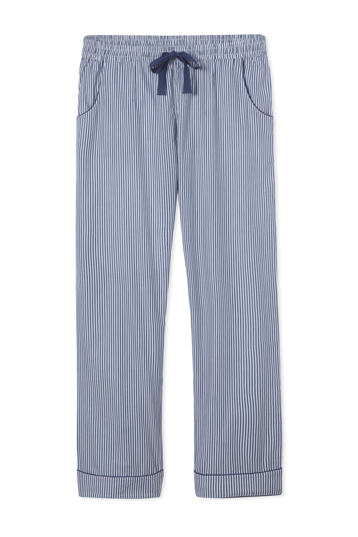 Men's Poplin Pajama Pants in Navy Stripe | LAKE Pajamas