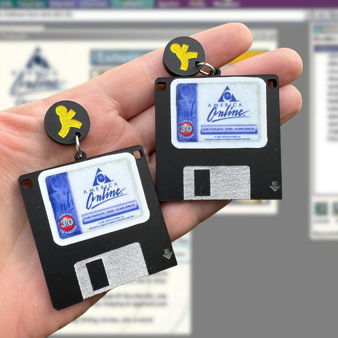 AOL Floppy Disc 90s Computer Acrylic Dangle Earrings - Etsy | Etsy (US)