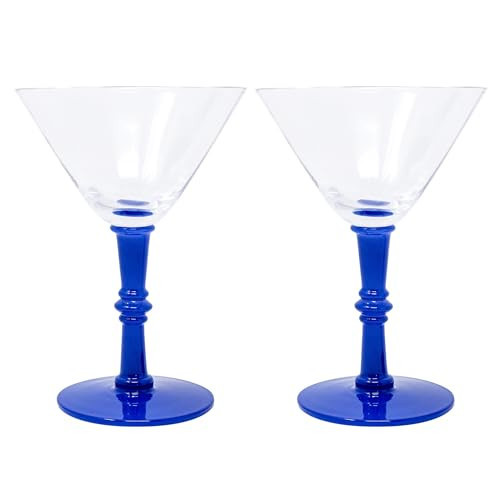 Lilly Pulitzer Glass Martini Glassic with Blue Bamboo Stem, Cute Cocktail/Bar/Coupe Glasses, Set of 2, Blue Stream | Amazon (US)