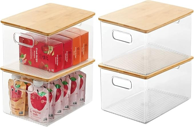 mDesign Plastic Stackable Kitchen Pantry Cabinet, Food Storage Bin Box with Built-In Handles and ... | Amazon (US)