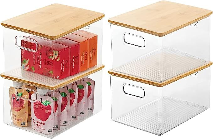 mDesign Plastic Stackable Kitchen Pantry Cabinet, Food Storage Bin Box with Built-In Handles and ... | Amazon (US)