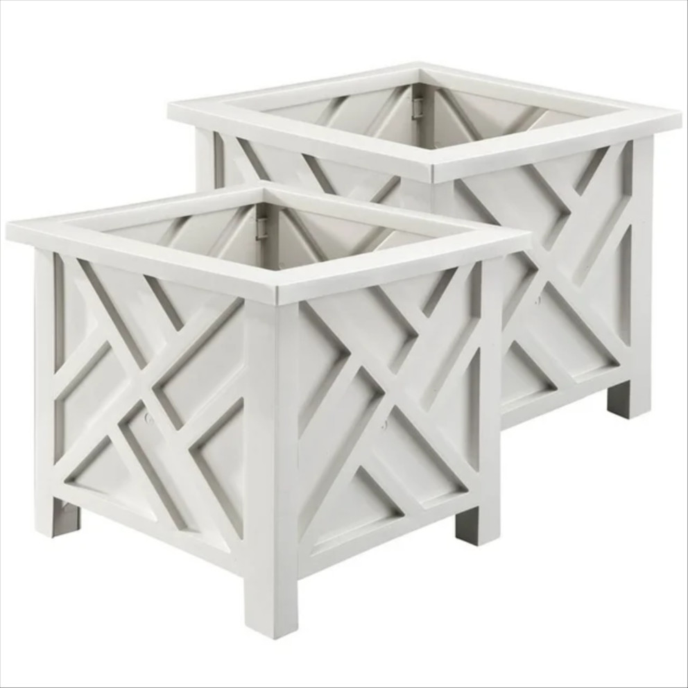 Click for more info about White Chippendale Planters, Set of 2