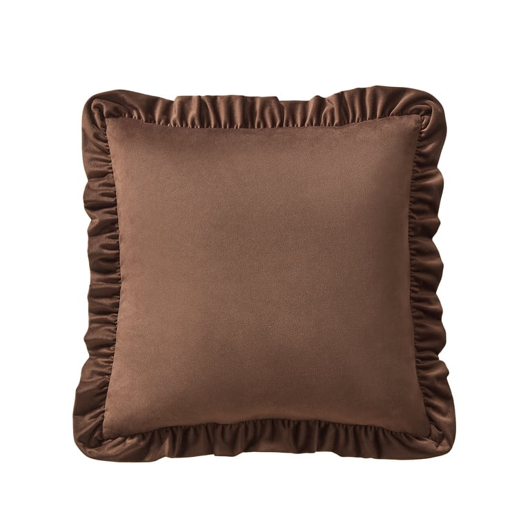 My Texas House 20 in x 20 in Brown Velvet Ruffle Decorative Pillow | Walmart (US)
