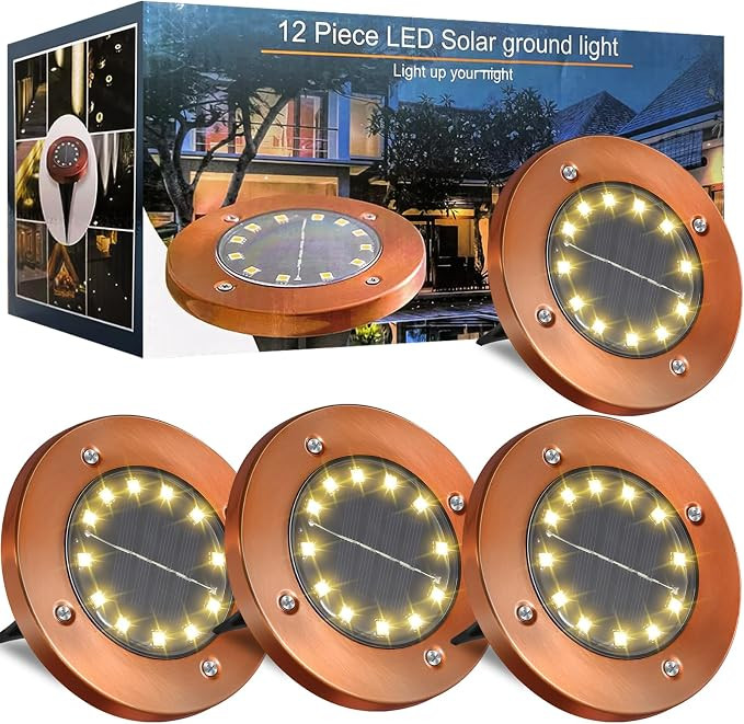JKIMK Solar Ground Lights Outdoor Waterproof Flat Garden Solar Disk Lights Outdoor Floor Lights 1... | Amazon (US)