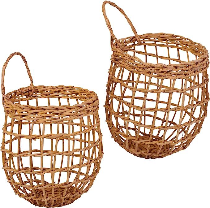 HyakuOku Onion Basket Handwoven Rattan - Chic Decor Hanging Wall Onion Container - Vintage Boho S... | Amazon (US)